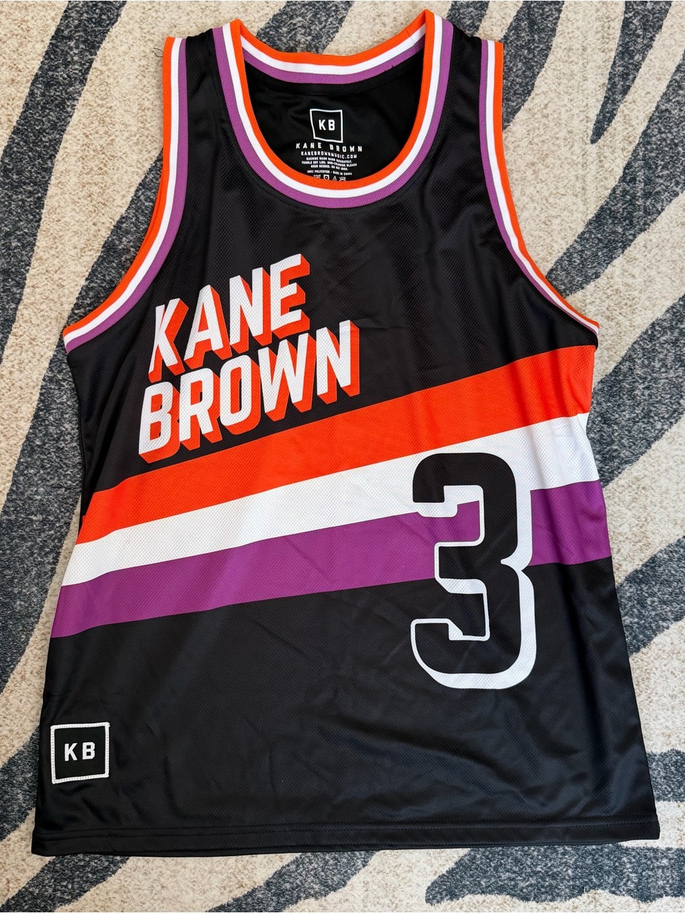 Kane Brown Music Black Basketball Jersey Orange Purple White Stripes Small NWOT